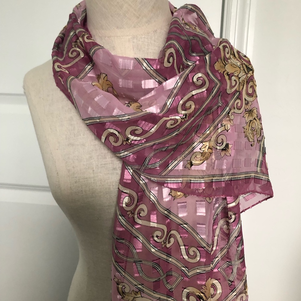 Elegant French Pink and Gold Patterned Scarf